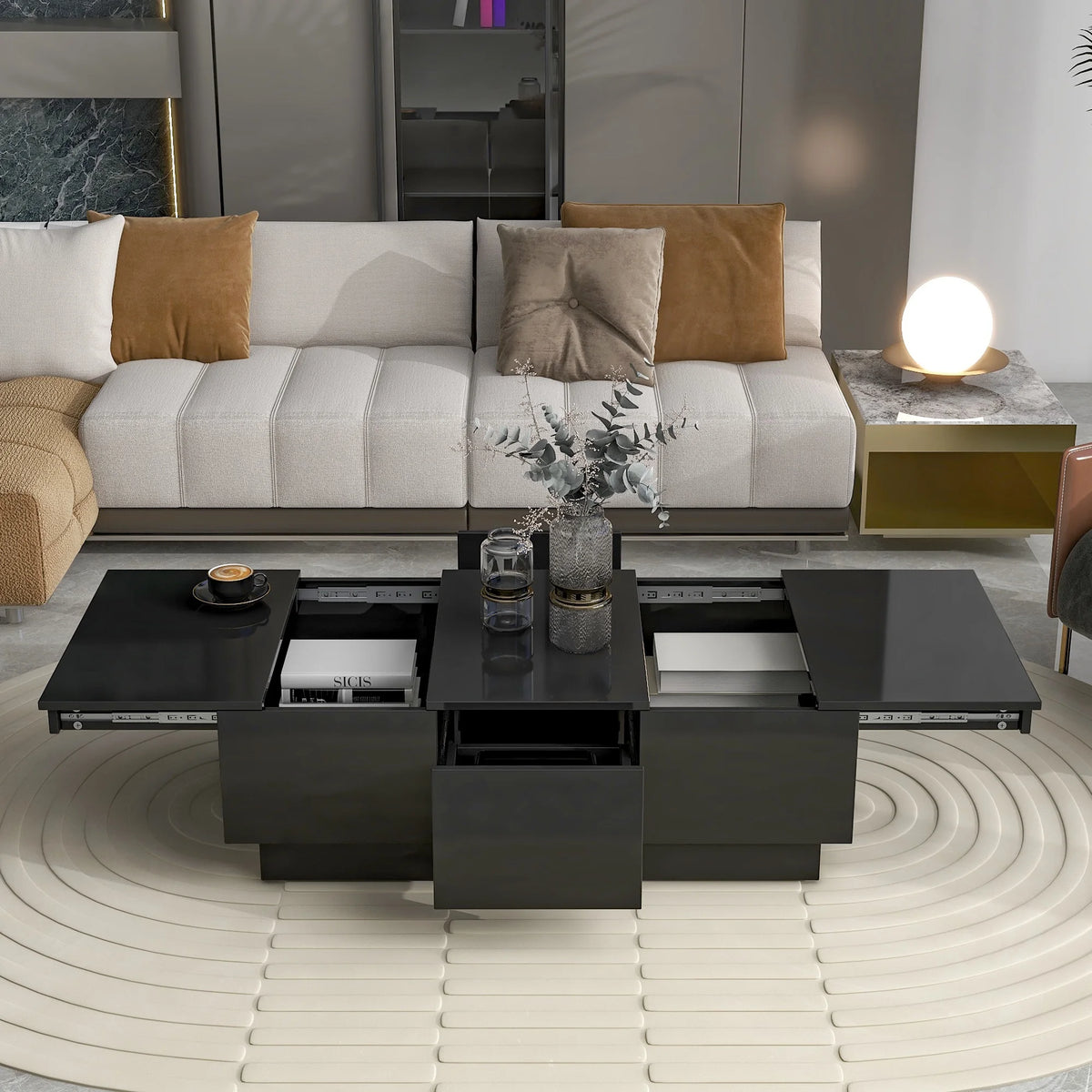 Black Extendable Coffee Table with 2 Drawers C3676