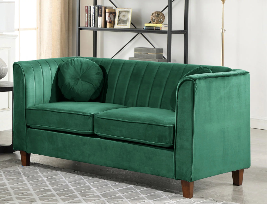 Green Velvet Rolled Arm Loveseat B374078
