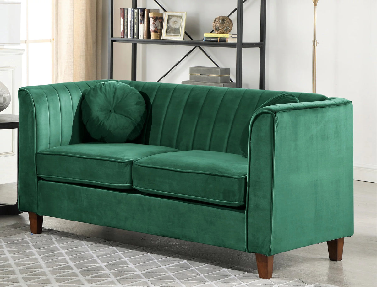 Green Velvet Rolled Arm Loveseat B374078