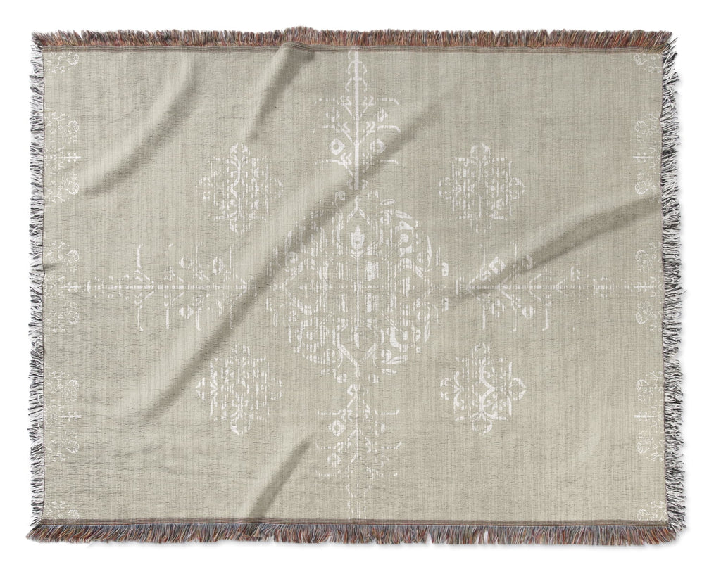 Beige Woven Throw Blanket with Fringe B12958