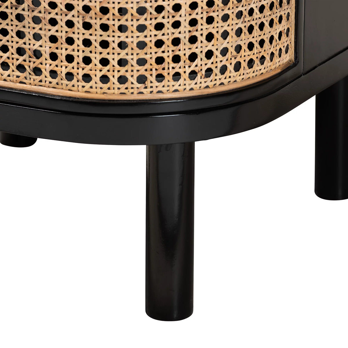Black Wood and Rattan 3-Drawer End Table Nightstand I731