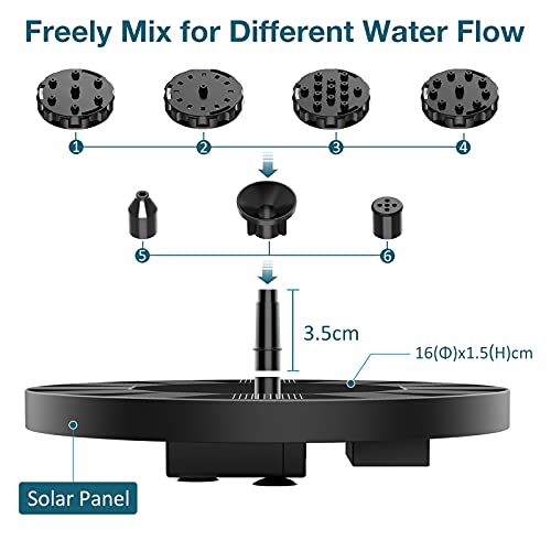 Solar Bird Bath Fountain with 6 Nozzles G3114