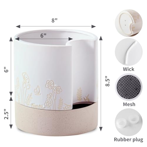 6 Inch Ceramic Self Watering Plant Pot with Drainage Hole H528352