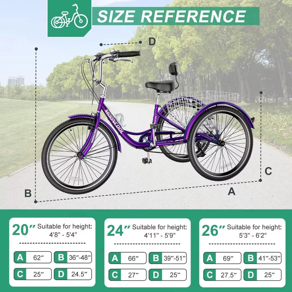 24Inch 500W 7-Speed Electric Tricycle with Removable Lithium Battery G859731