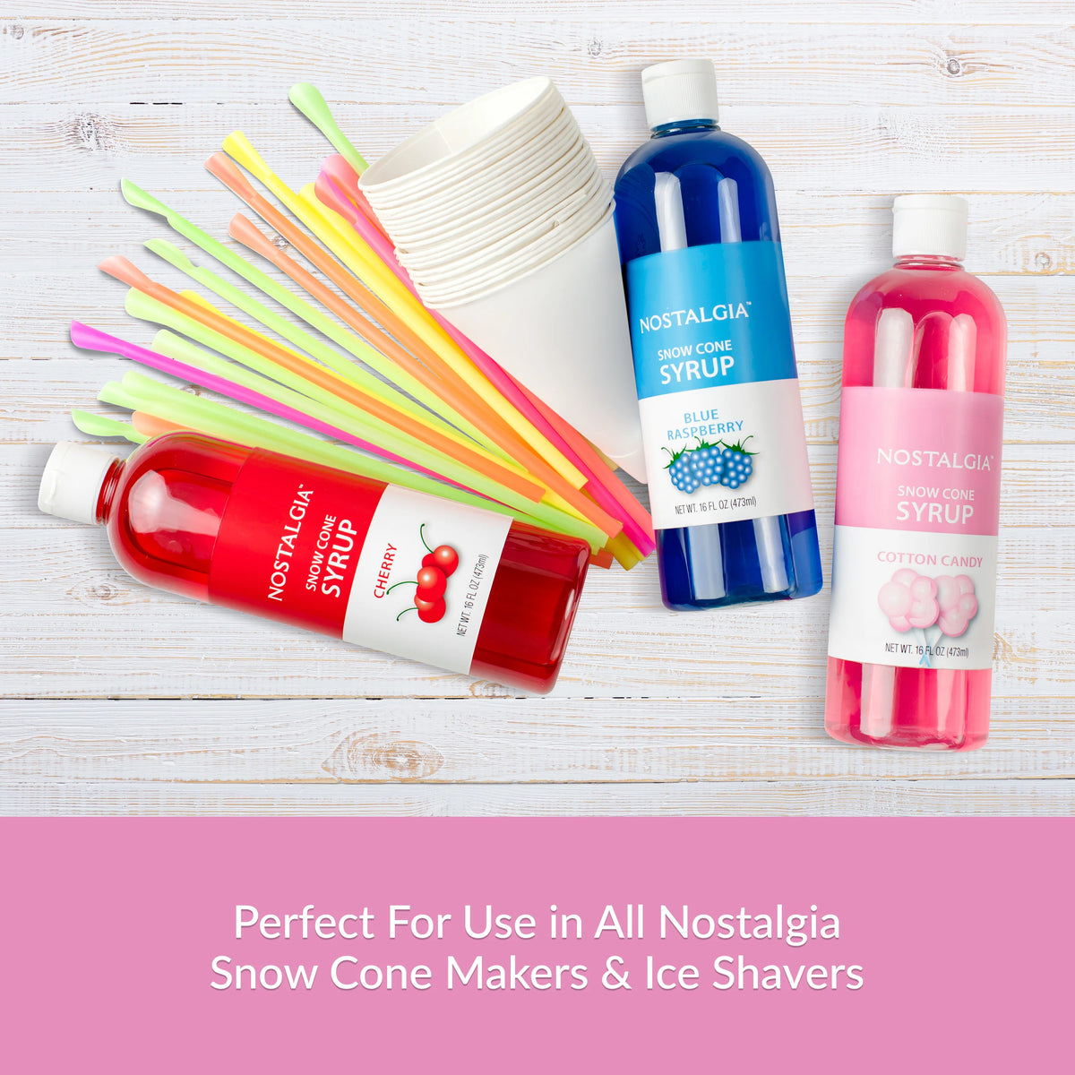 16-Ounce Snow Cone Syrups, Cups and Spoon-Straws Party Kit H2516