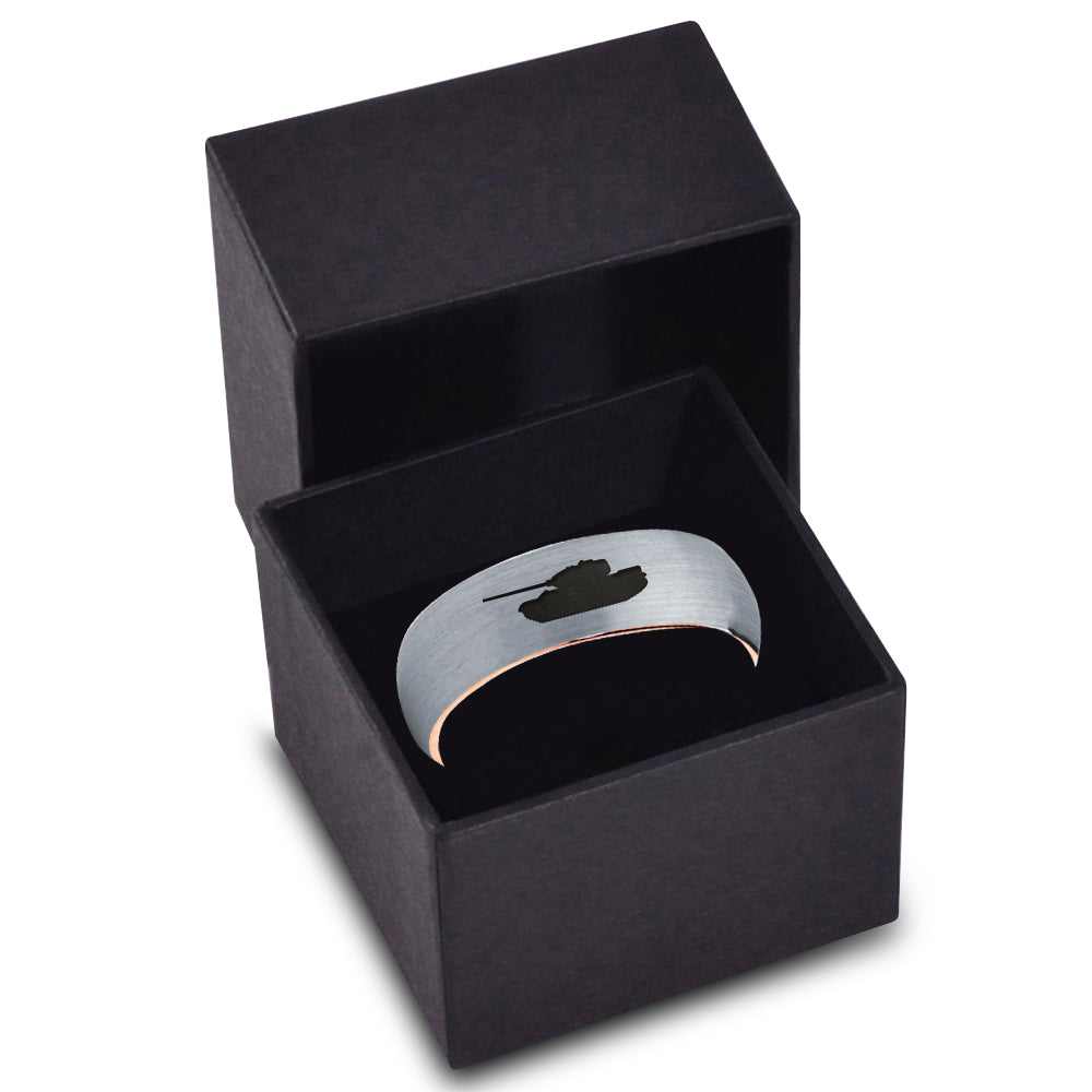 18k Rose Gold Dome Brushed Gray Polished Tungsten Band Ring P344