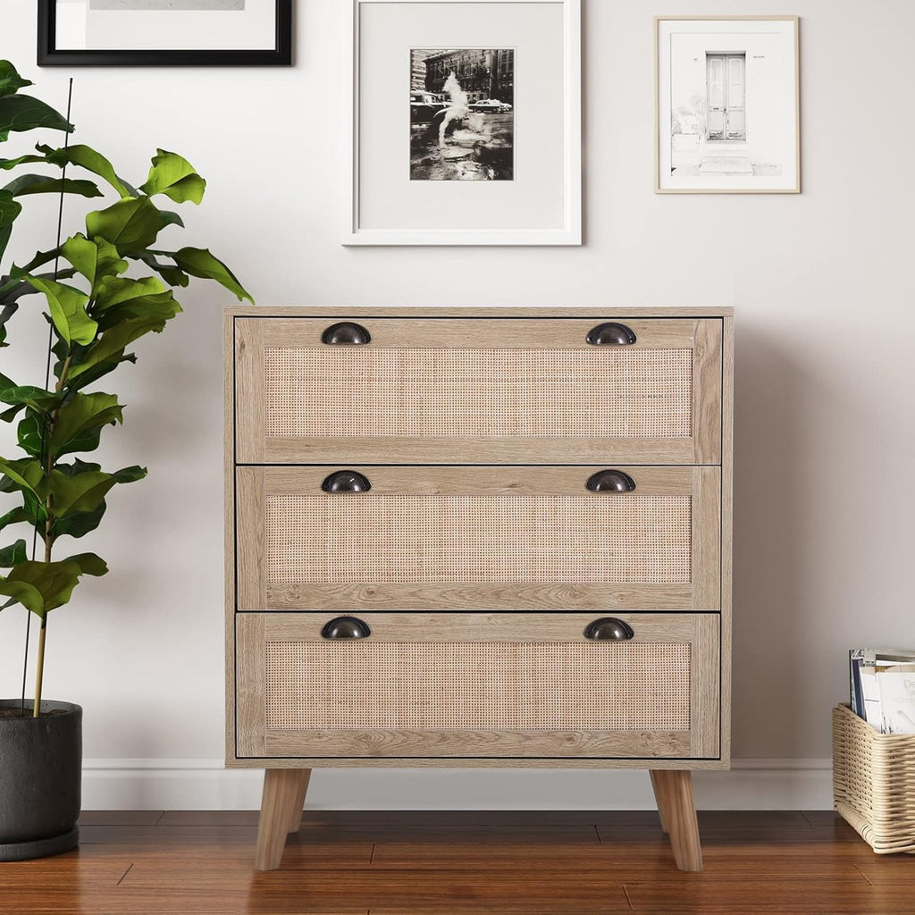 3 Drawer Rattan Storage Cabinet with Pine Wood Legs W690234