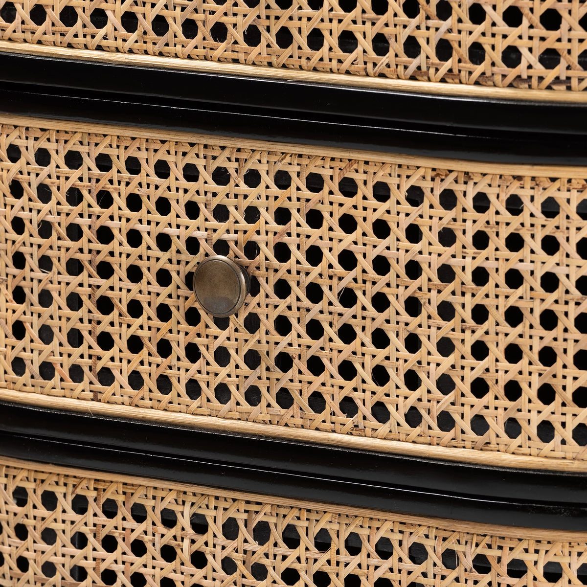 Black Wood and Rattan 3-Drawer End Table Nightstand I731