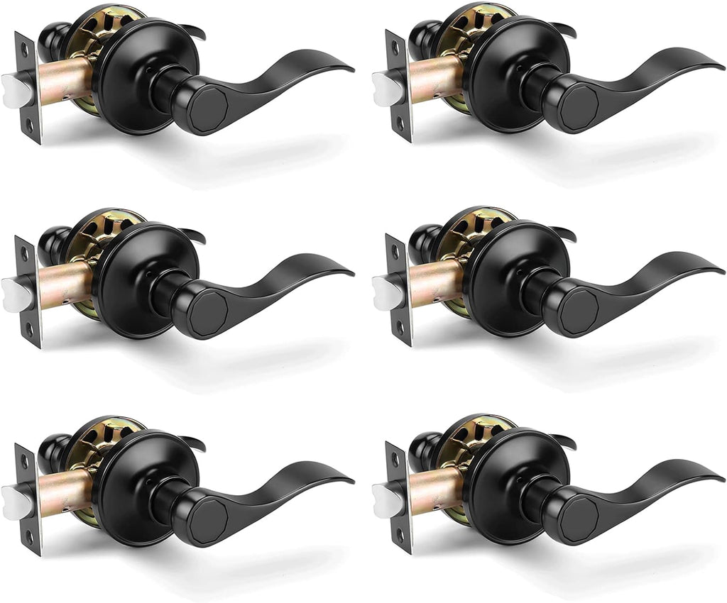 Matte Black 6 Pack Interior Door Levers Locksets Knobs T20261