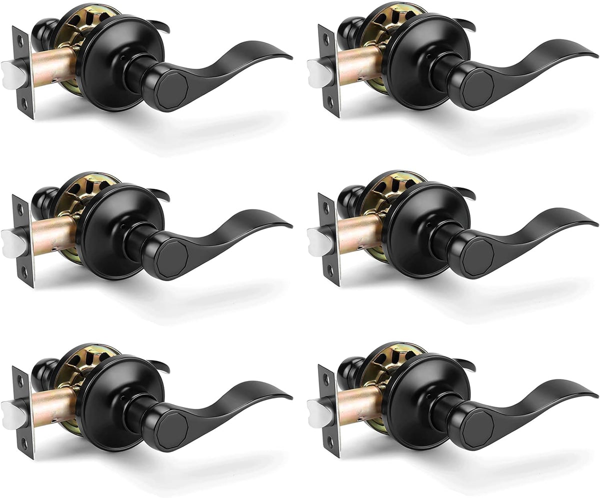 Matte Black 6 Pack Interior Door Levers Locksets Knobs T20261