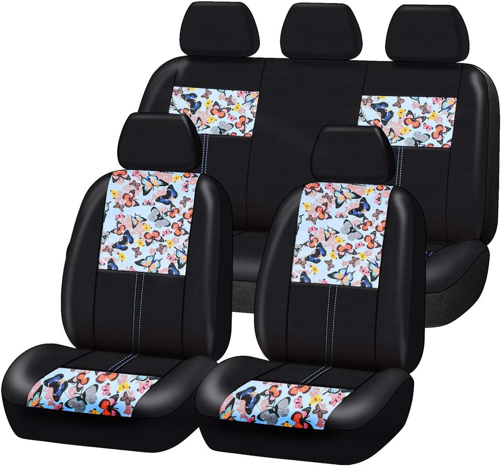 Butterfly Leather Car Seat Covers Full Set (Dark Blue) O993776