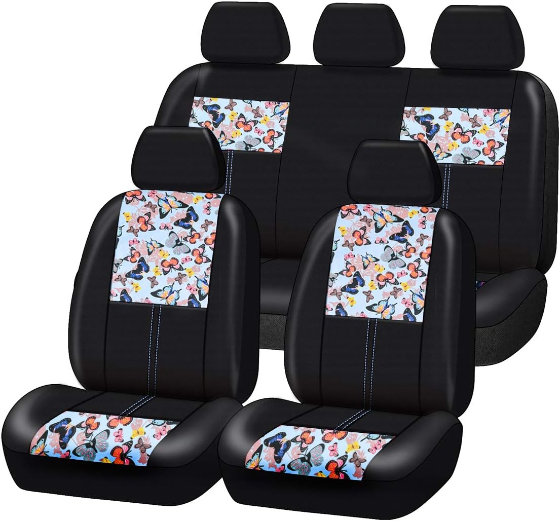 Butterfly Leather Car Seat Covers Full Set (Dark Blue) O993776