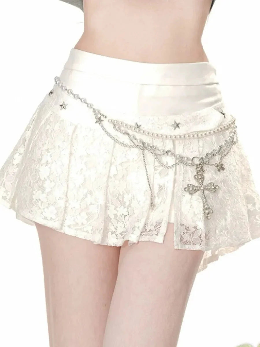 Lace Pleated Mini Skirt C400815
