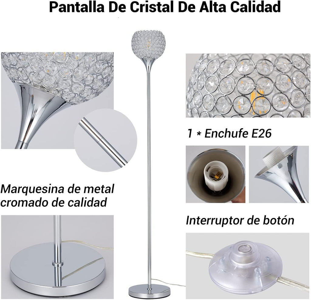 Spherical Crystal Floor Lamp, 1-Light Chrome Finish, E26 Base, LED Bulb Included O214