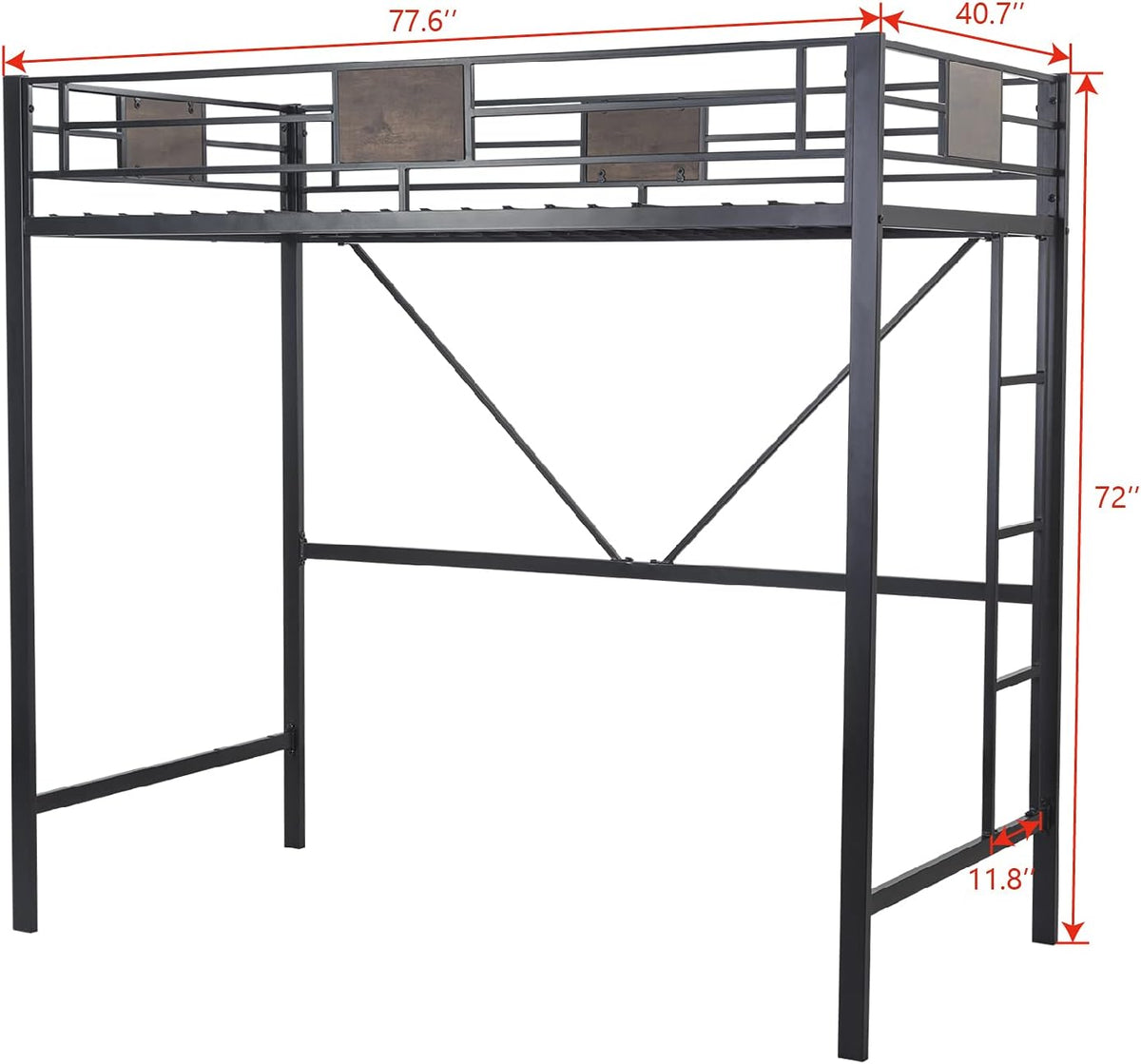 Metal Bed Frame with Full-Length Guardrail Black Z92688