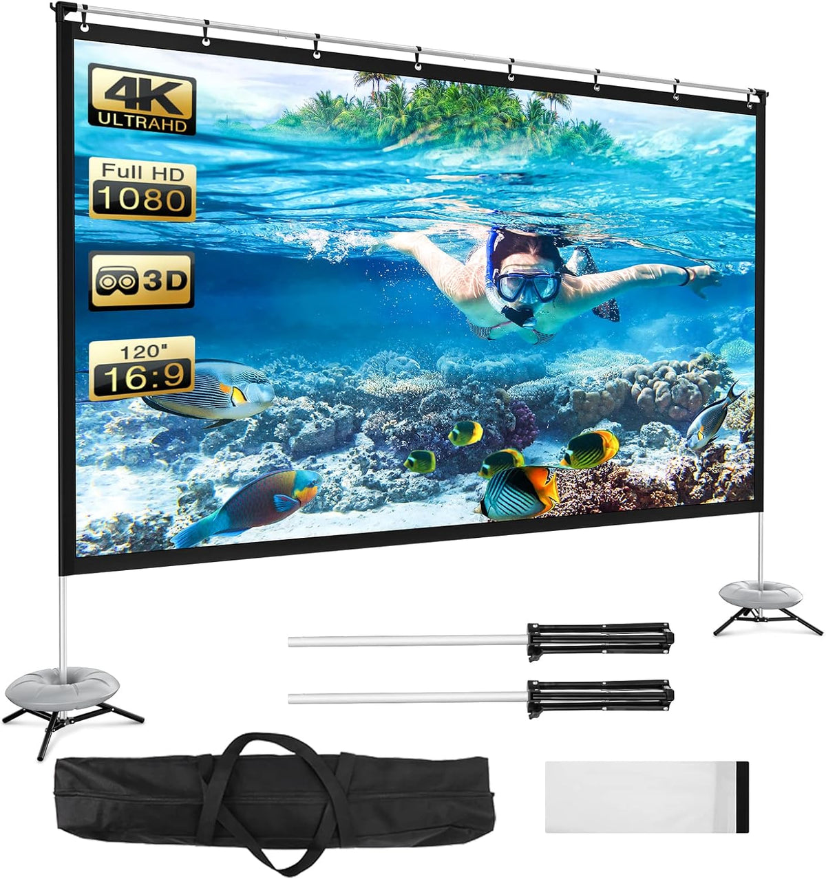 120 Inch 16:9 4K HD Projector Screen with Stand T52165