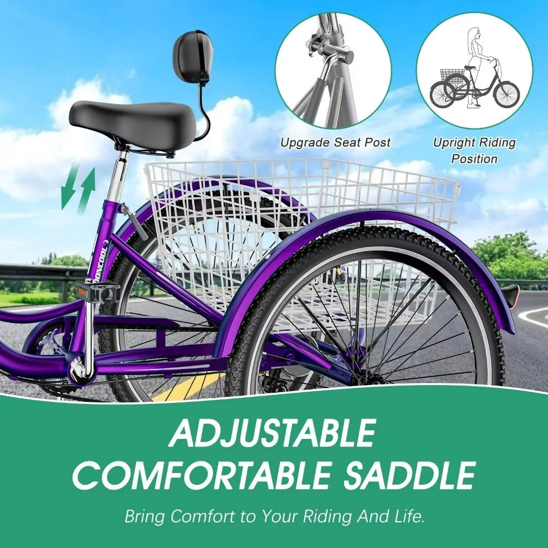 24Inch 500W 7-Speed Electric Tricycle with Removable Lithium Battery G859731