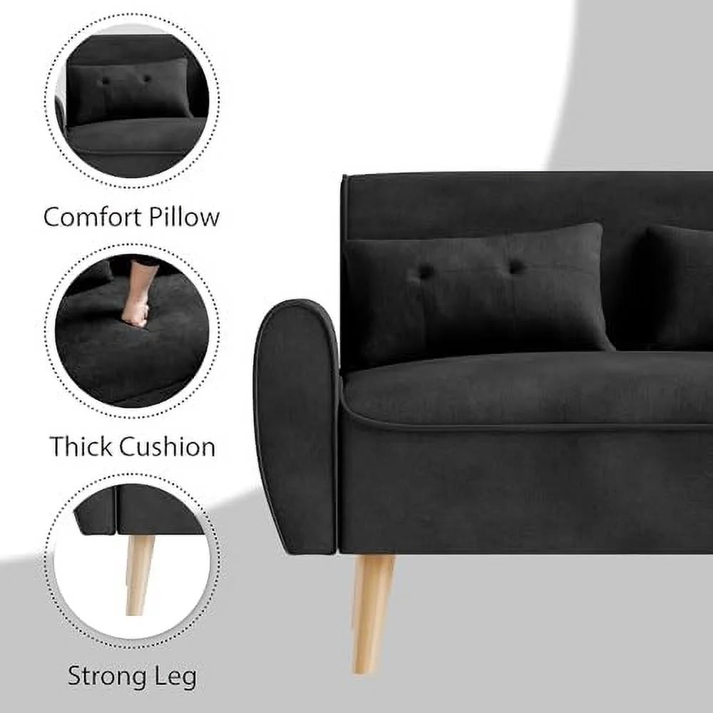47'' Linen Fabric Loveseat Sofa with 2 Pillows and Wood Legs J45900