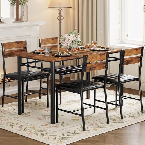 Grey Wood Dining Table Set for 4 T105941
