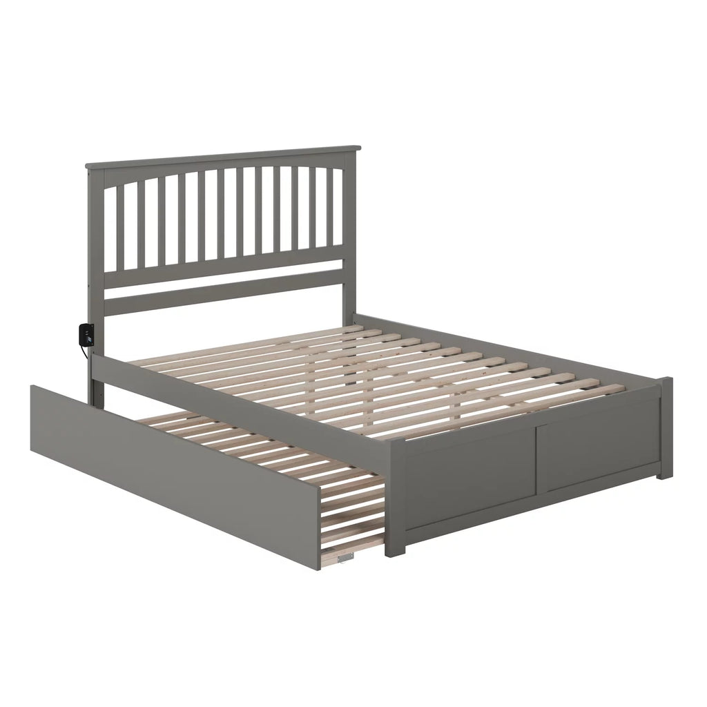 Gray Wood King Platform Bed with Twin XL Trundle H3290