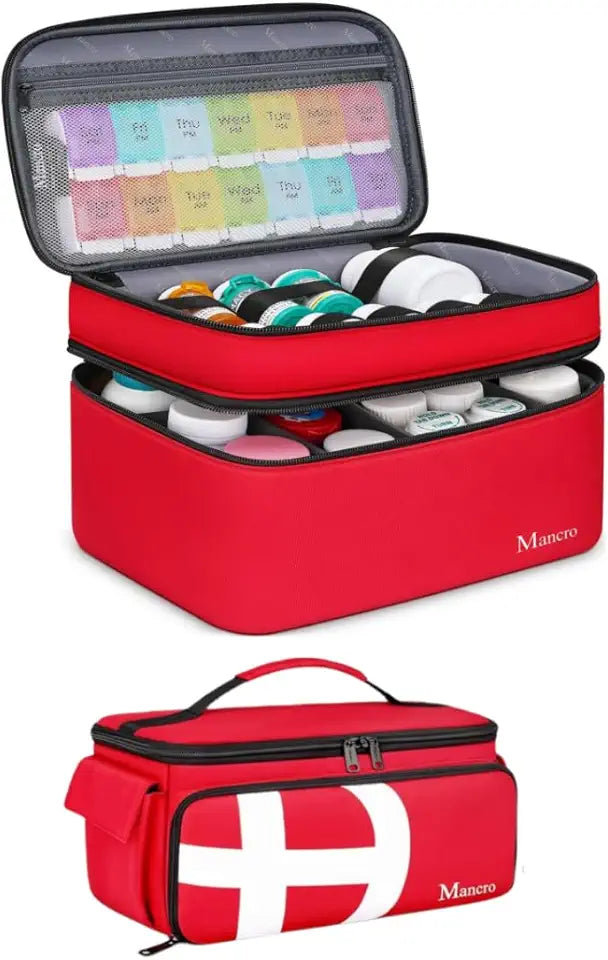 Medicine Organizer Bag and Medical Travel Bag with Multi Pockets, Red I272360
