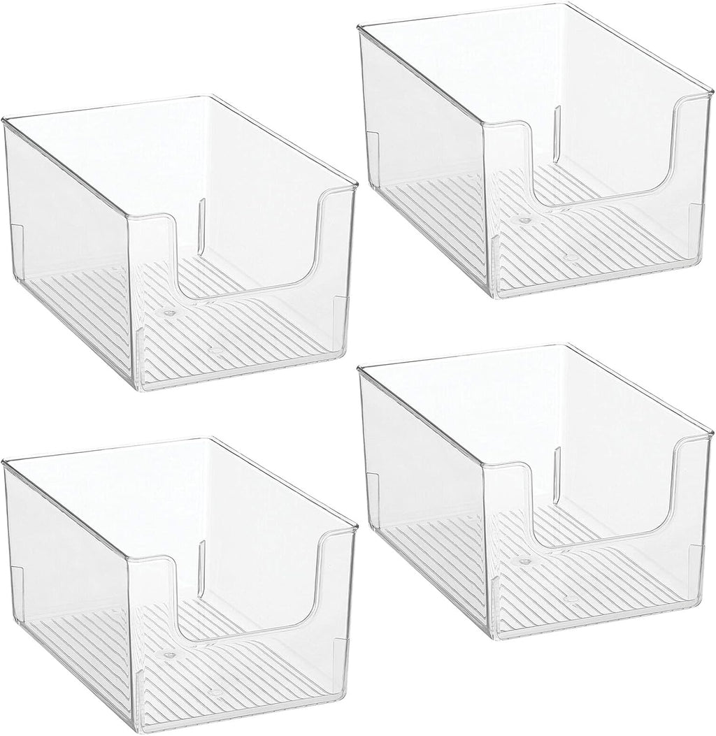 Clear Stackable Plastic Open Front Storage Organizer Bin Basket 4 Pack D12822