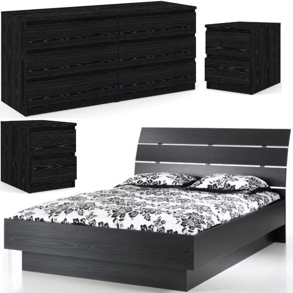 Black 4pc Queen Bed Dresser & 2 Nightstands Y2064