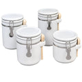 4-Piece Ceramic Canister Set with Clamp Lid and Wooden Spoon, White P397