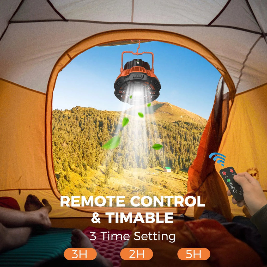 Camping Tent Fan with LED Lantern, Rechargeable 5200mAh Hanging Fan O457