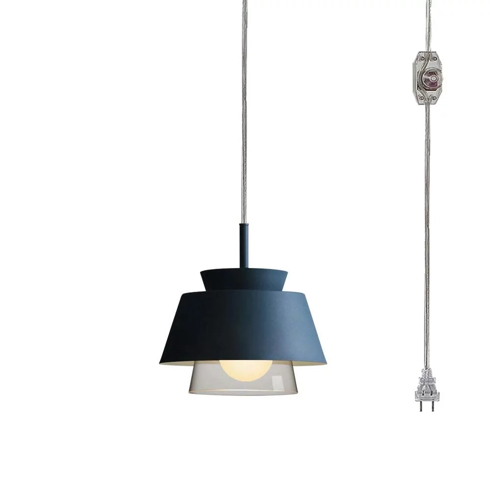 Glass Handle Pendant Light with 15ft Plug-in Cord Blue Lampshade V36008