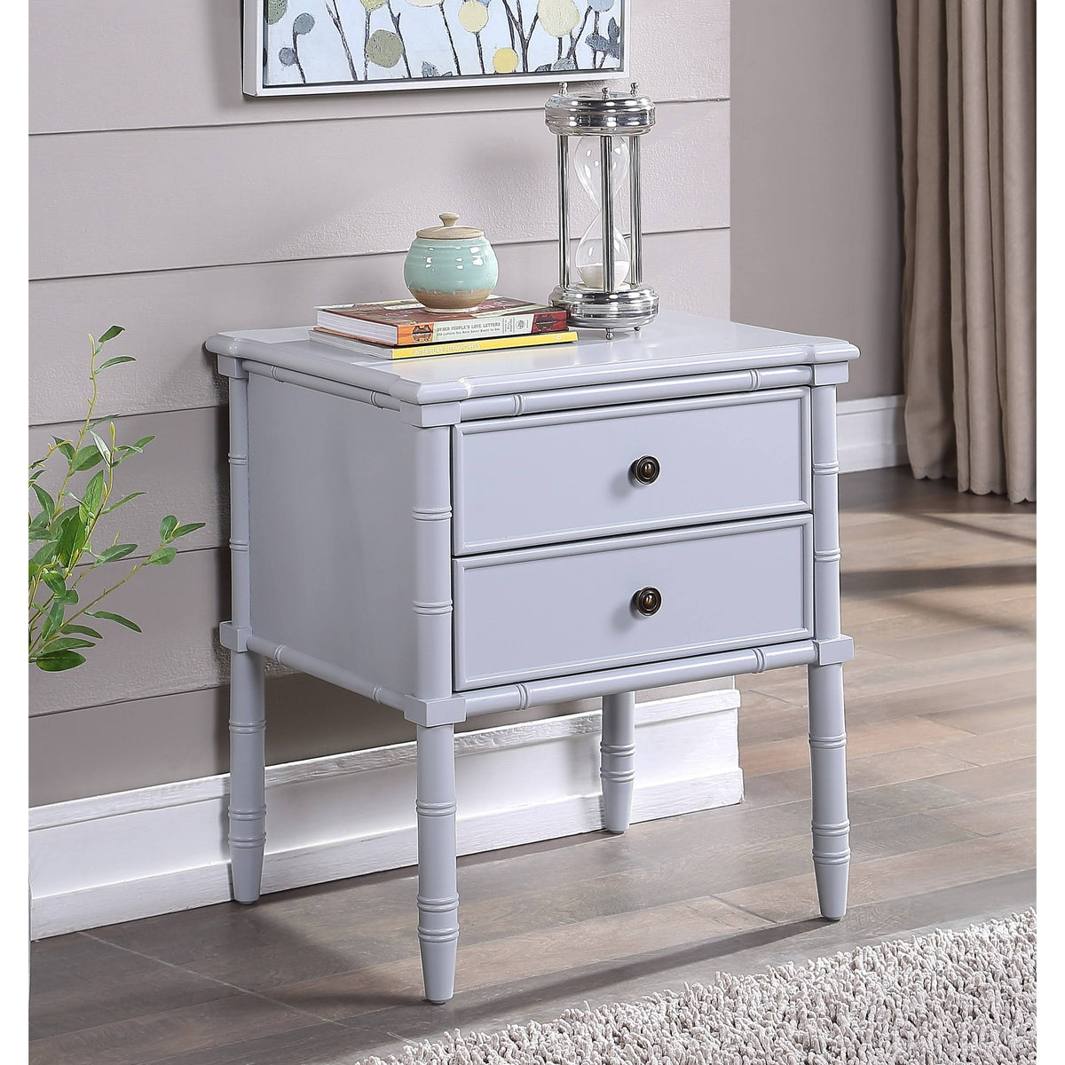 2-Drawer Bamboo Carved Nightstand R17776