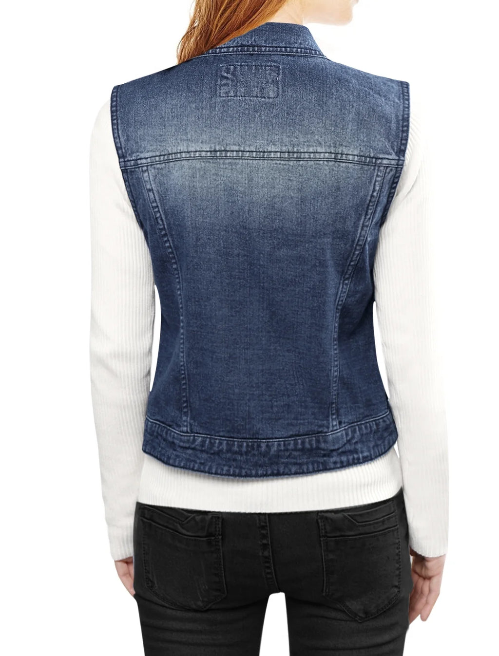 Dark Blue Denim Sleeveless Vest Jacket XL N658952