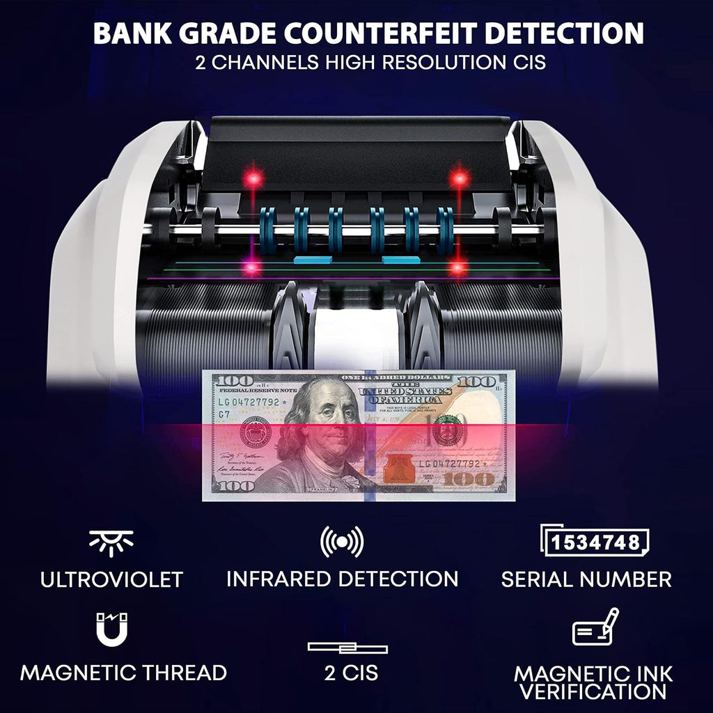 Two-Pocket Mixed Denomination Money Counter with Counterfeit Detection I744