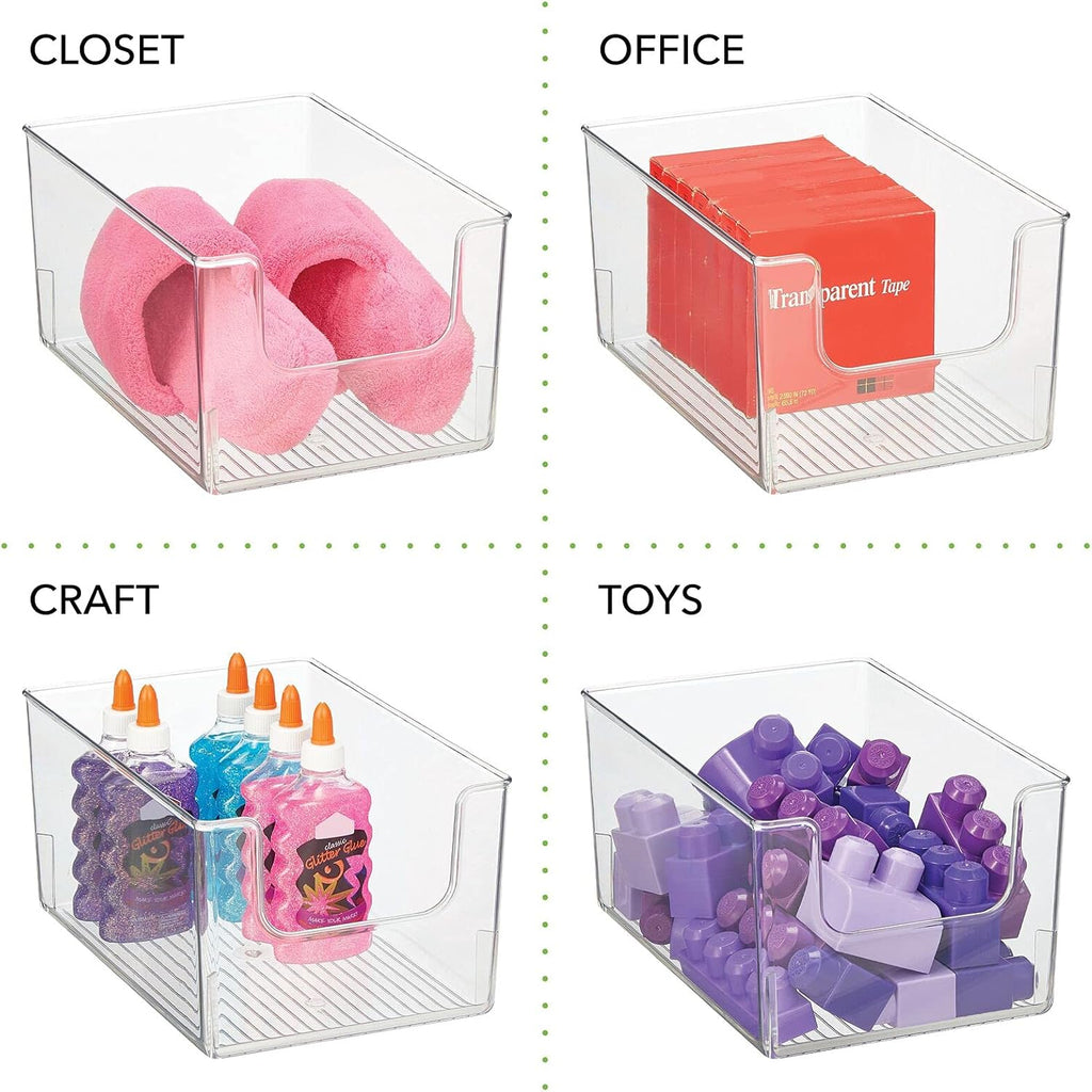 Clear Stackable Plastic Open Front Storage Organizer Bin Basket 4 Pack D12822