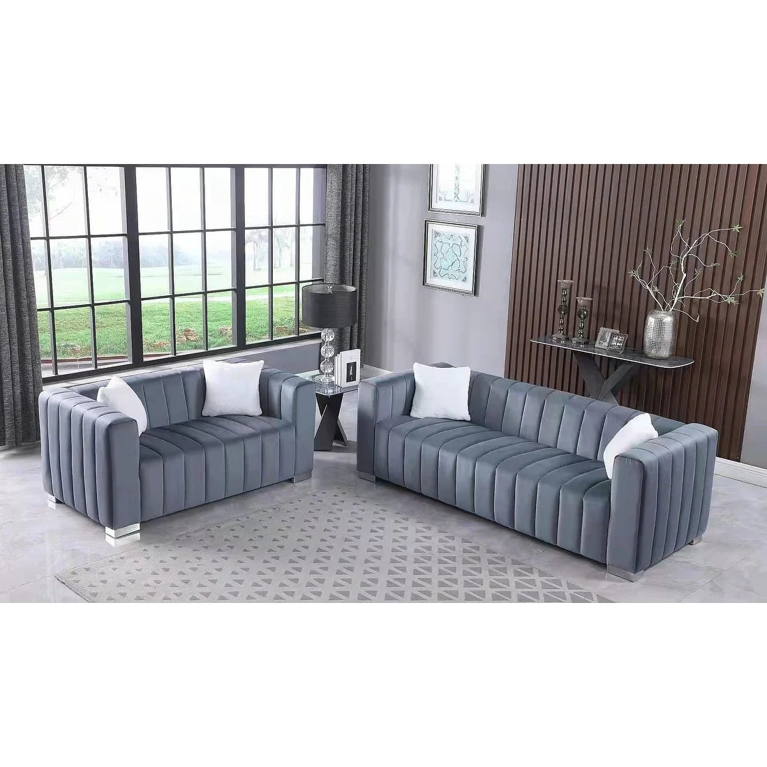 Navy Blue Velvet 2-Seat Sofa Q786