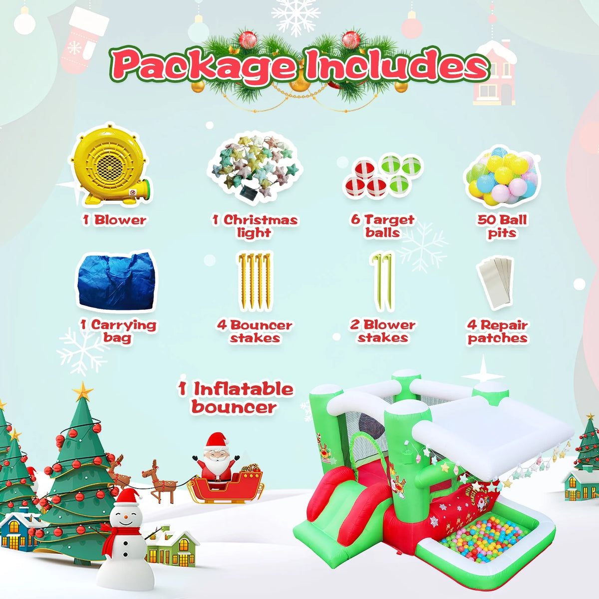 Christmas Jump 'n Bounce House with Blower D56497