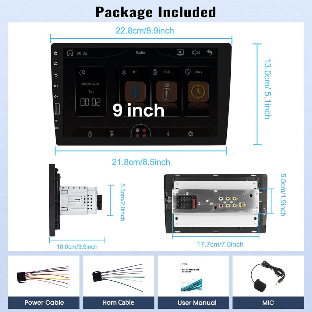 9 Inch Touchscreen Single Din Car Stereo with Wireless Carplay Android Auto Bluetooth FM EQ Backup Camera Car MP5 Player with Steering Wheel Control 7 Color Light MIC S247