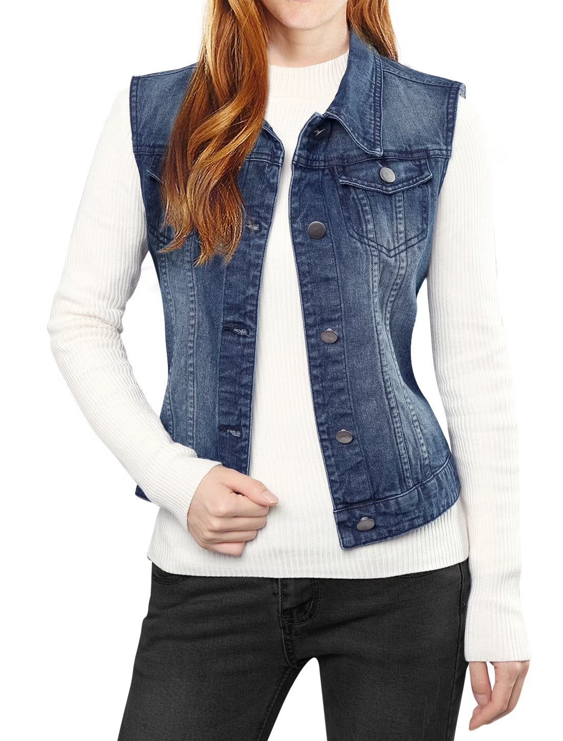 Dark Blue Denim Sleeveless Vest Jacket XL N658952