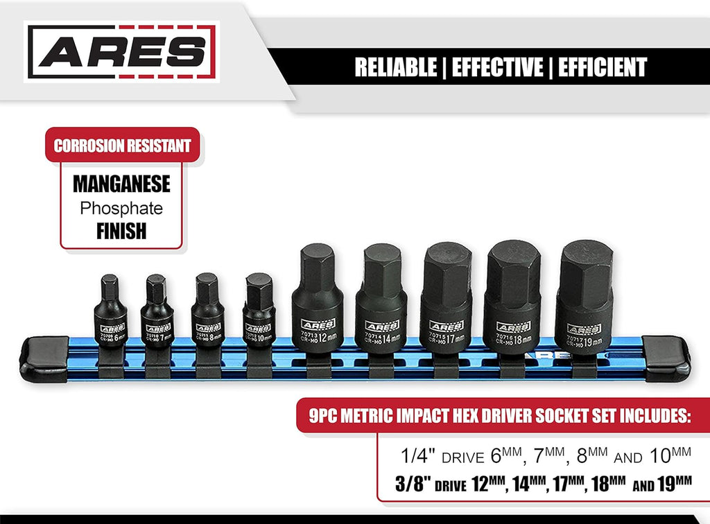 20-Piece 1/2-Inch Drive Impact Hex Driver Set Chrome Moly Steel R2600