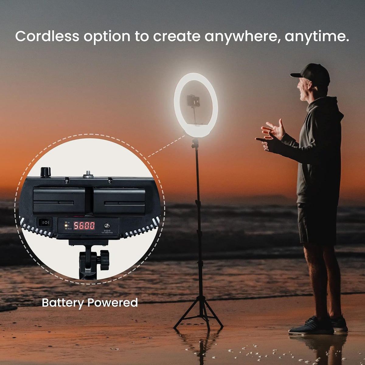 Cordless Bicolor Ring Light Kit with Carry Case and 6.5 ft Stand O646001