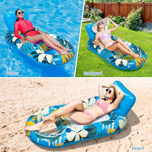 Heavy Duty Inflatable Pool Float with Cup Holder Backrest O131