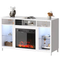 White Fireplace TV Stand with 18" Electric Fireplace and Adjustable Glass Shelves C82673
