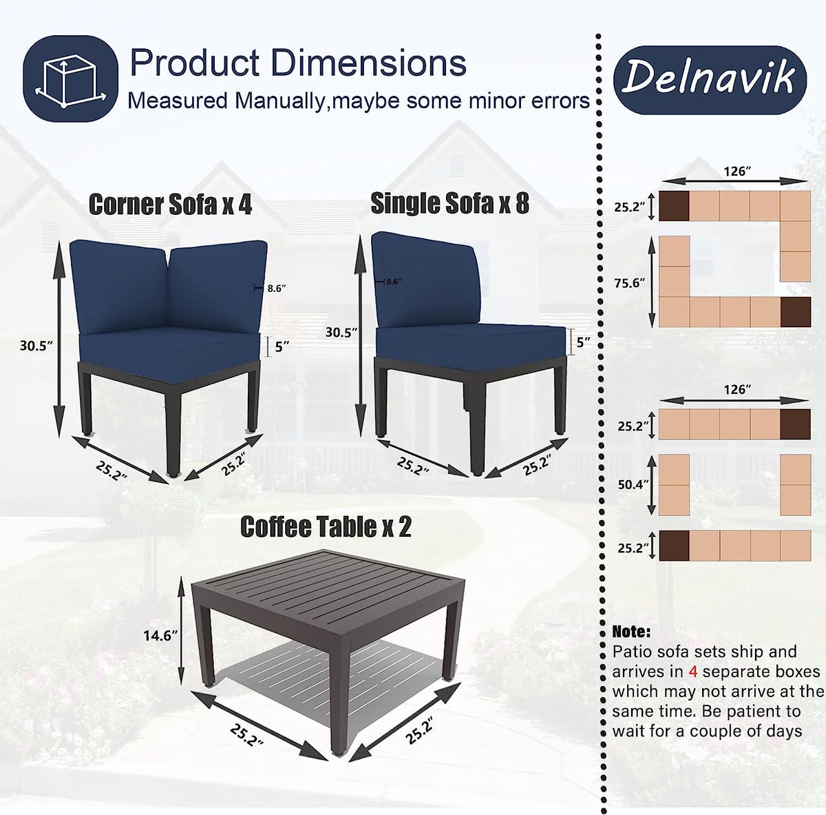 14 Pieces Aluminum Outdoor Sectional Sofa Set with Cushion and Coffee Table S575
