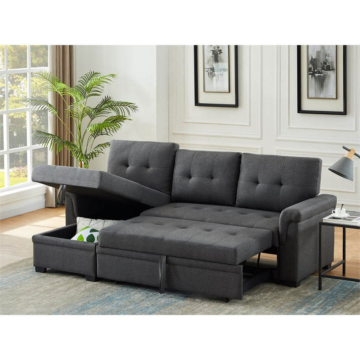 2-Piece Set with Reversible Sleeper Sofa and Coffee Table in Gray W895806