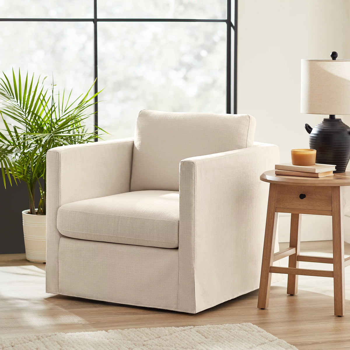 Cream Slipcover Swivel Chair K362