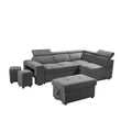 Light Gray Sleeper Sectional Sofa with Storage Ottoman and 2 Stools Y6250