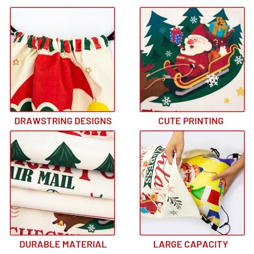 4-Pack Large Christmas Canvas Gift Bags with Drawstring P4483