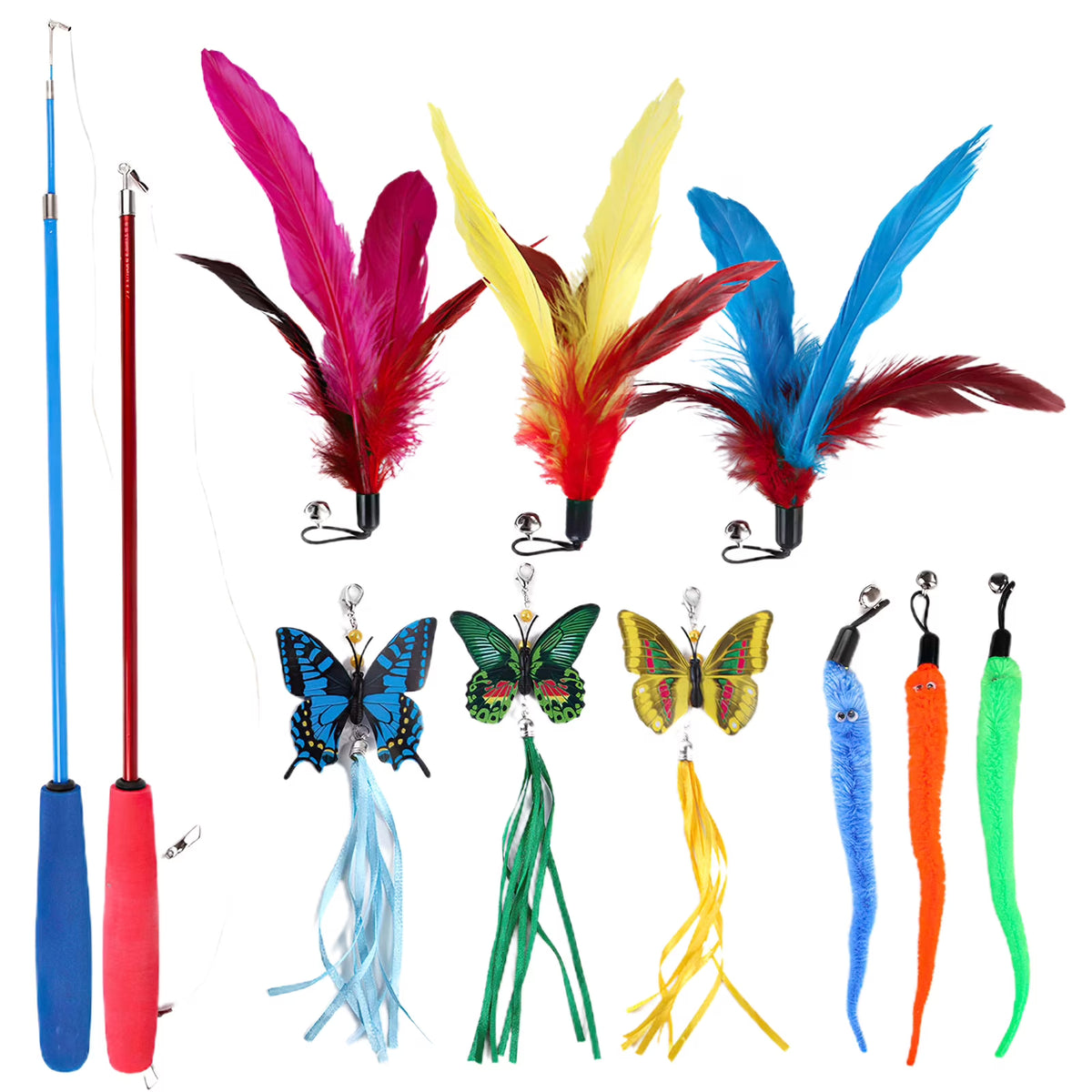 Cat Feather Wand Toy Retractable Teaser O738