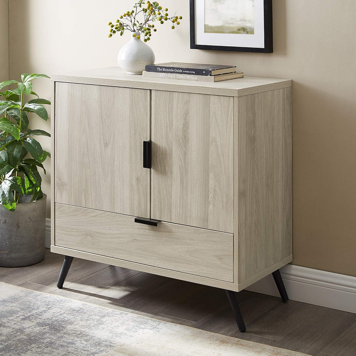 58 Inch Dark Walnut Wood TV Stand with Cabinet Doors and Drawers O925029