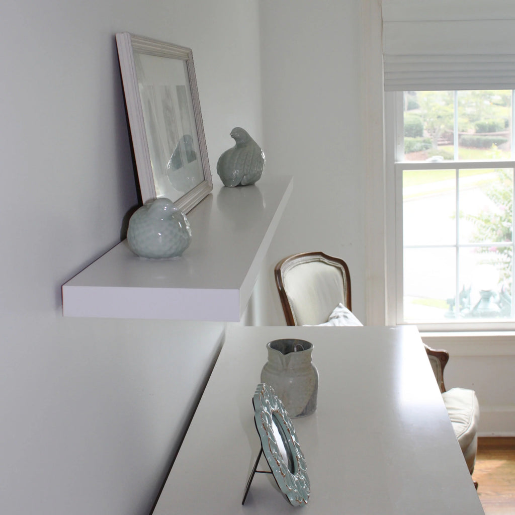White Square Edge Hidden Bracket Wall Shelf Y6407